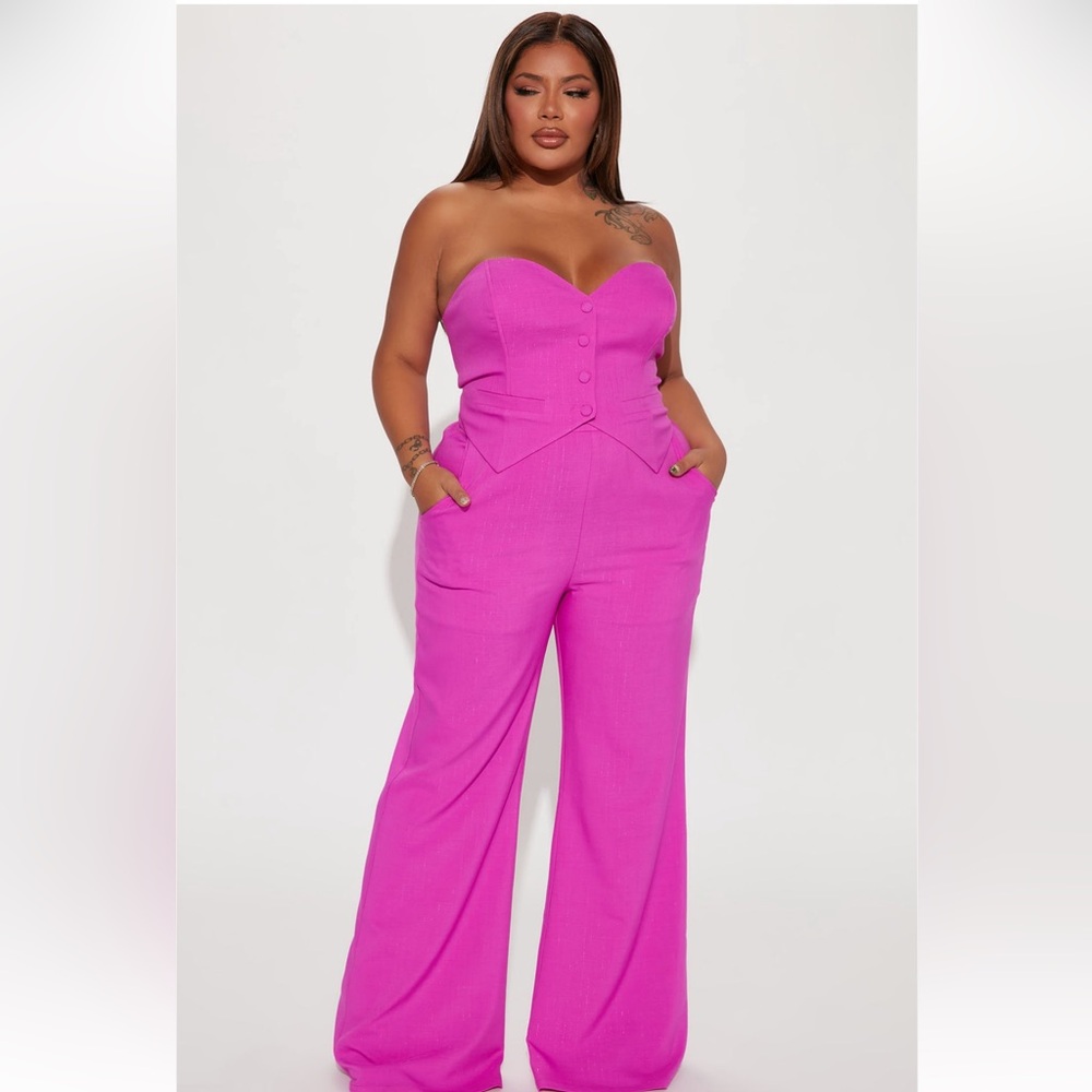 Fashion Nova Strapless Hot Pink Corset Jumpsuit